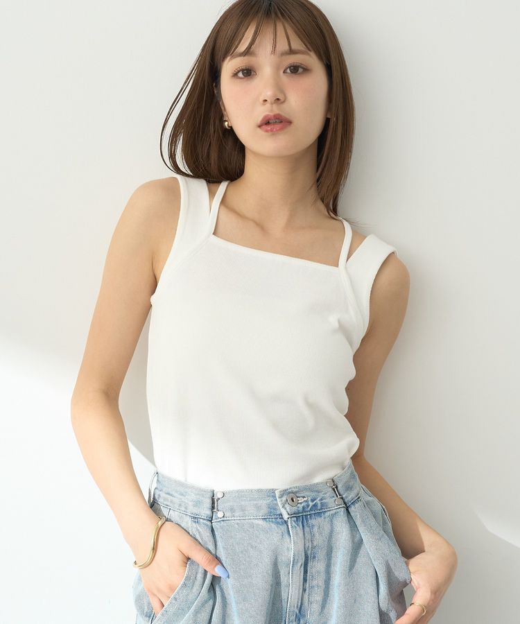 earth music&ecology「レイヤードカットタンクトップ」|キャミソール|Off White