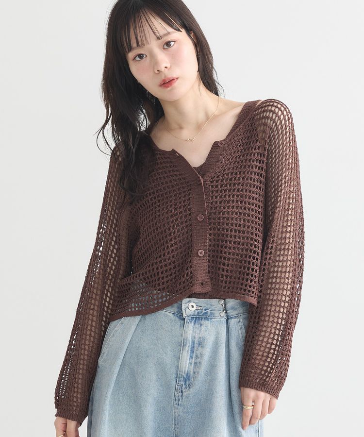 earth music&ecology「SET2点メッシュニットカーディガン＋ビスチェ」|カーディガン|Brown