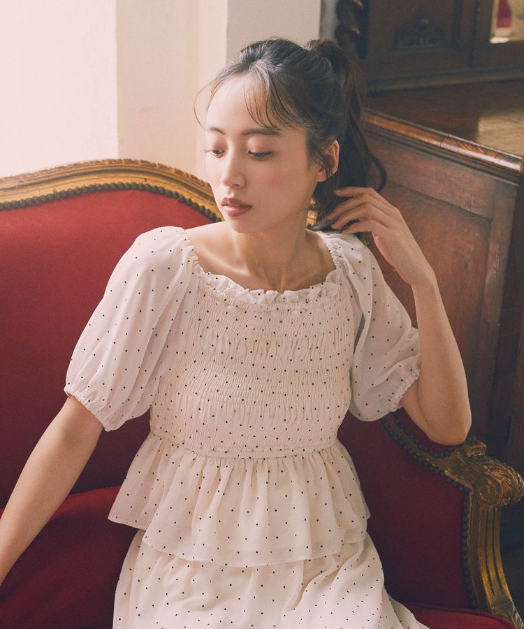 earth music&ecology「SET2点フロッキードットブラウス＋スカート」|スーツ|