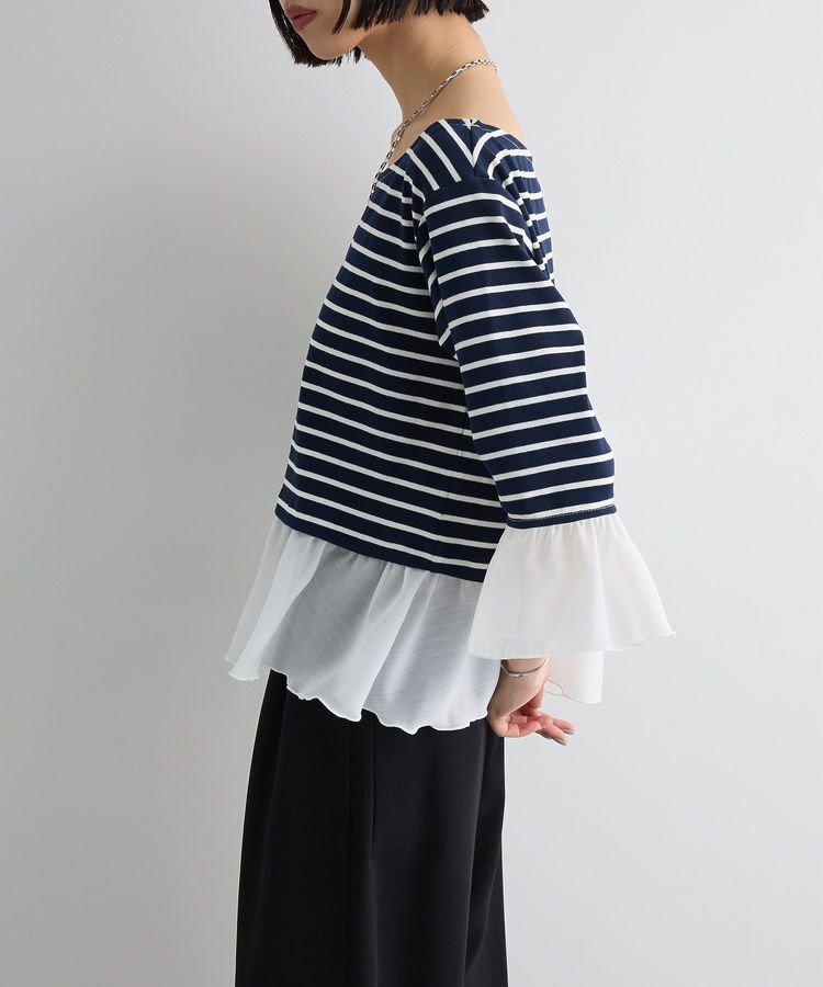 AnriettMusee「異素材ボーダーペプラムカットソー」|Tシャツ・カットソー|