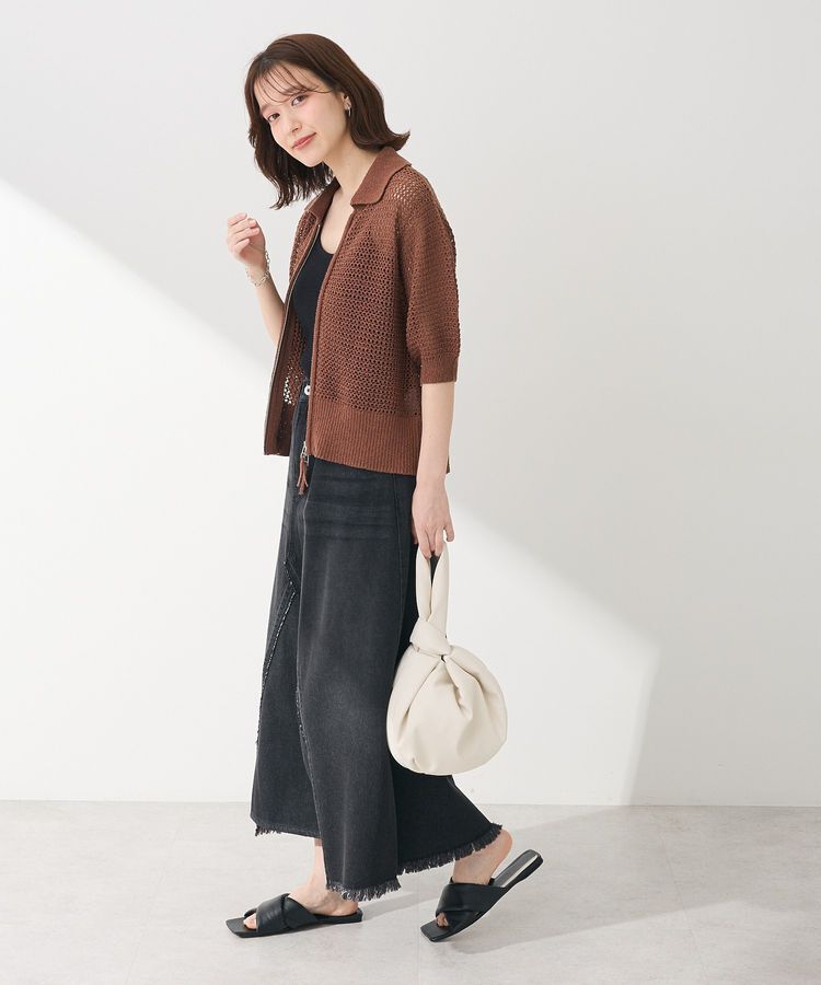 Green Parks「襟付きメッシュ編みZIPカーディガン」|カーディガン|