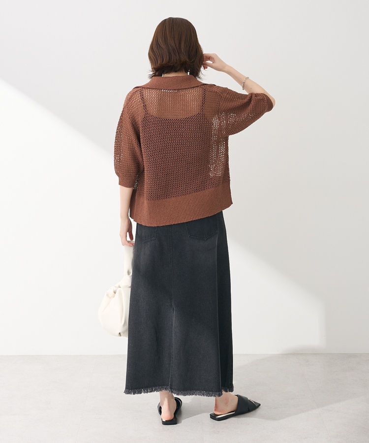 Green Parks「襟付きメッシュ編みZIPカーディガン」|カーディガン|