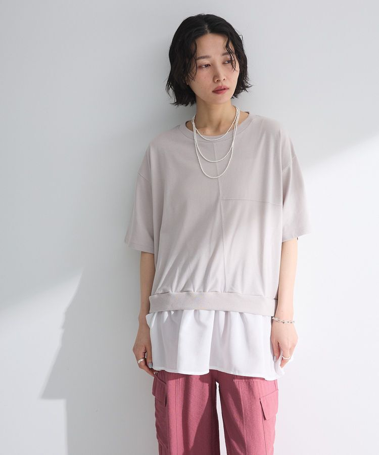 Green Parks「裾フリルドッキング5分袖プルオーバー」|Tシャツ・カットソー|