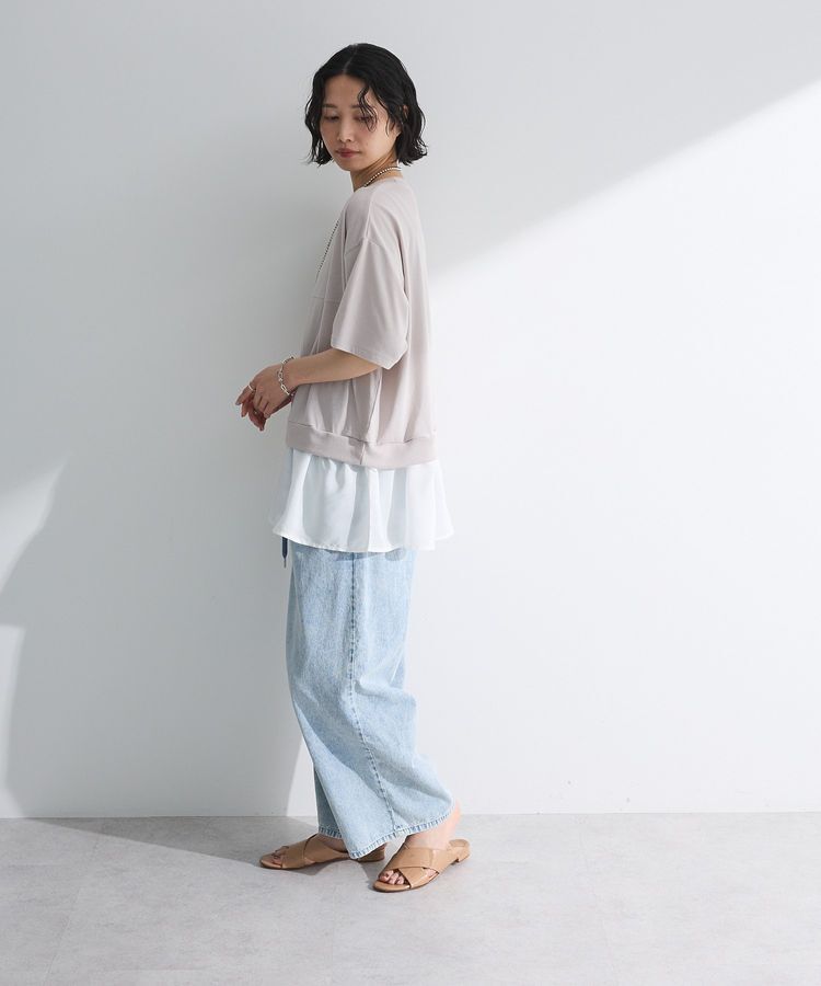 Green Parks「裾フリルドッキング5分袖プルオーバー」|Tシャツ・カットソー|