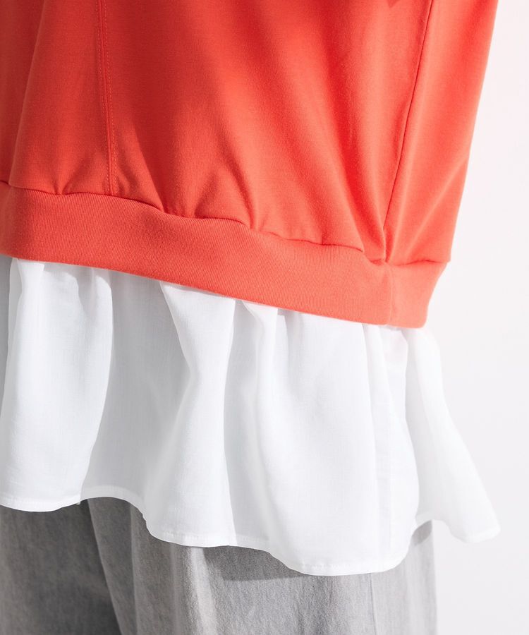 Green Parks「裾フリルドッキング5分袖プルオーバー」|Tシャツ・カットソー|