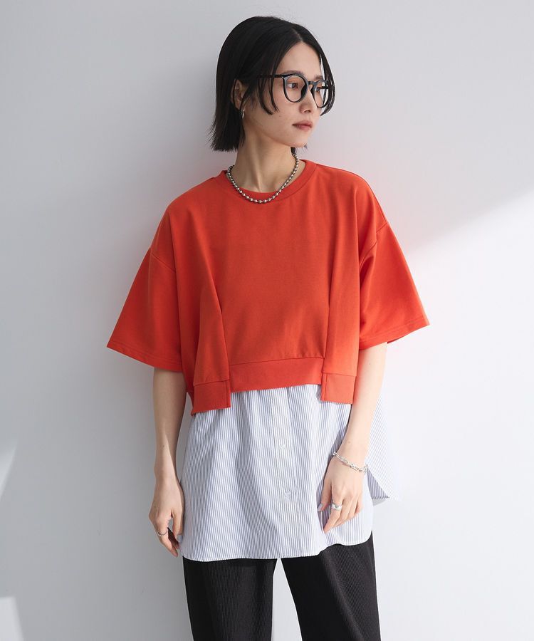 Green Parks「裾タックミニ裏毛シャツドッキングチュニック」|チュニック|