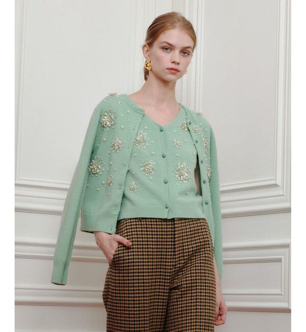 LOULOU WILLOUGHBY「【LOULOU WILLOUGHBY】ビーズフラワーカーディガン」|カーディガン|ミントグリーン