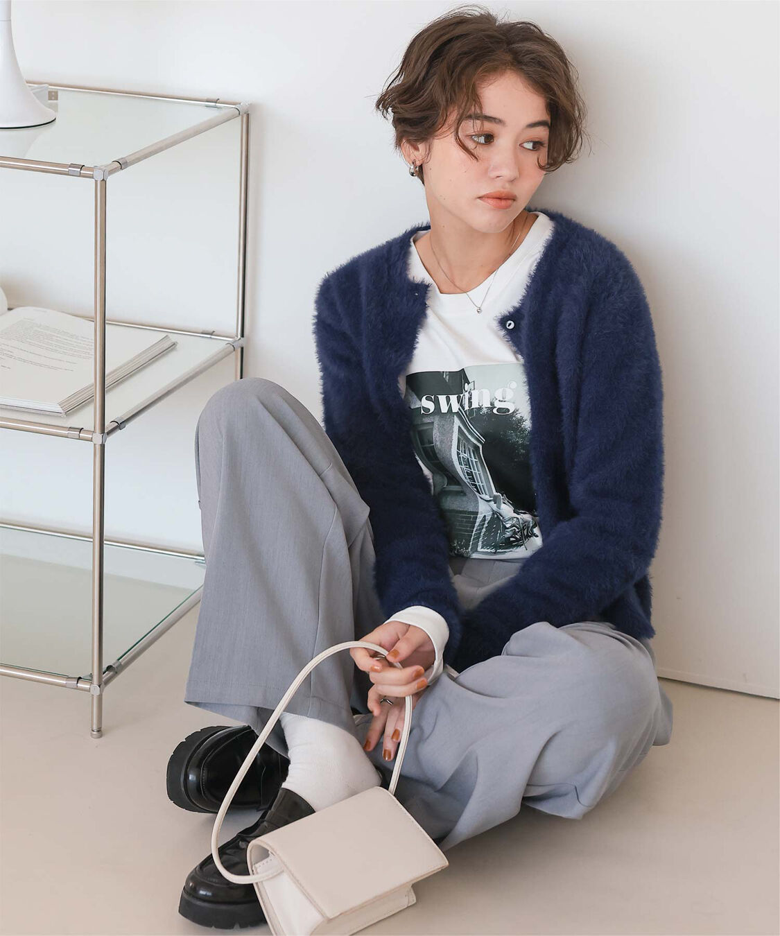 titivate「クルーネックミニシャギーニットカーディガン」|ニット・セーター|