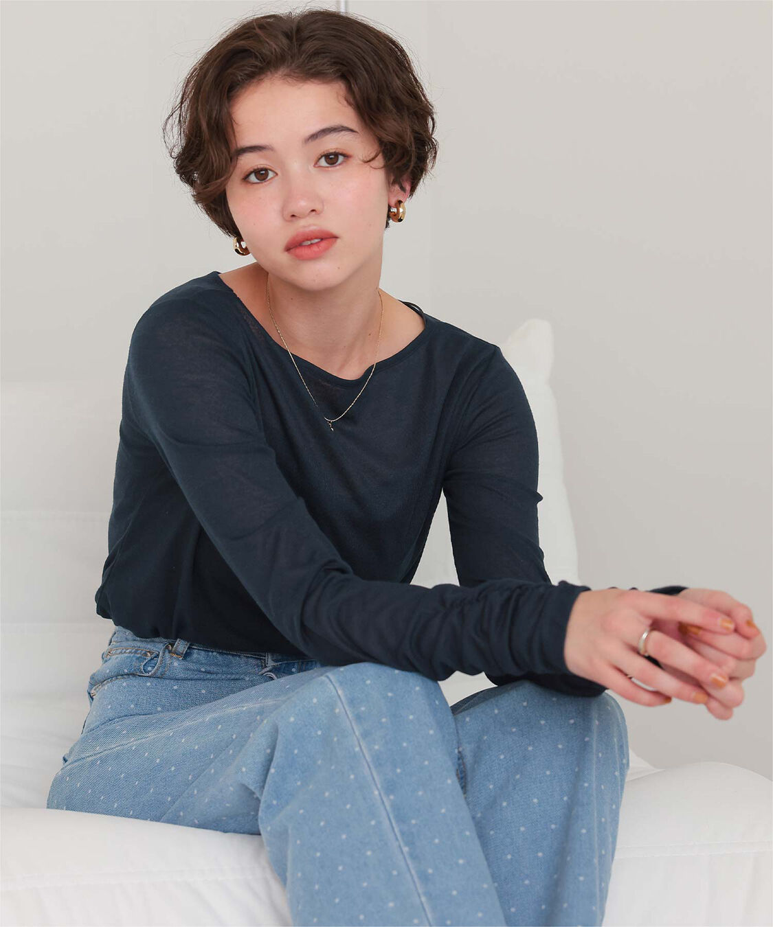 titivate「着心地抜群シアーボートネックトップス」|Tシャツ・カットソー|ネイビー