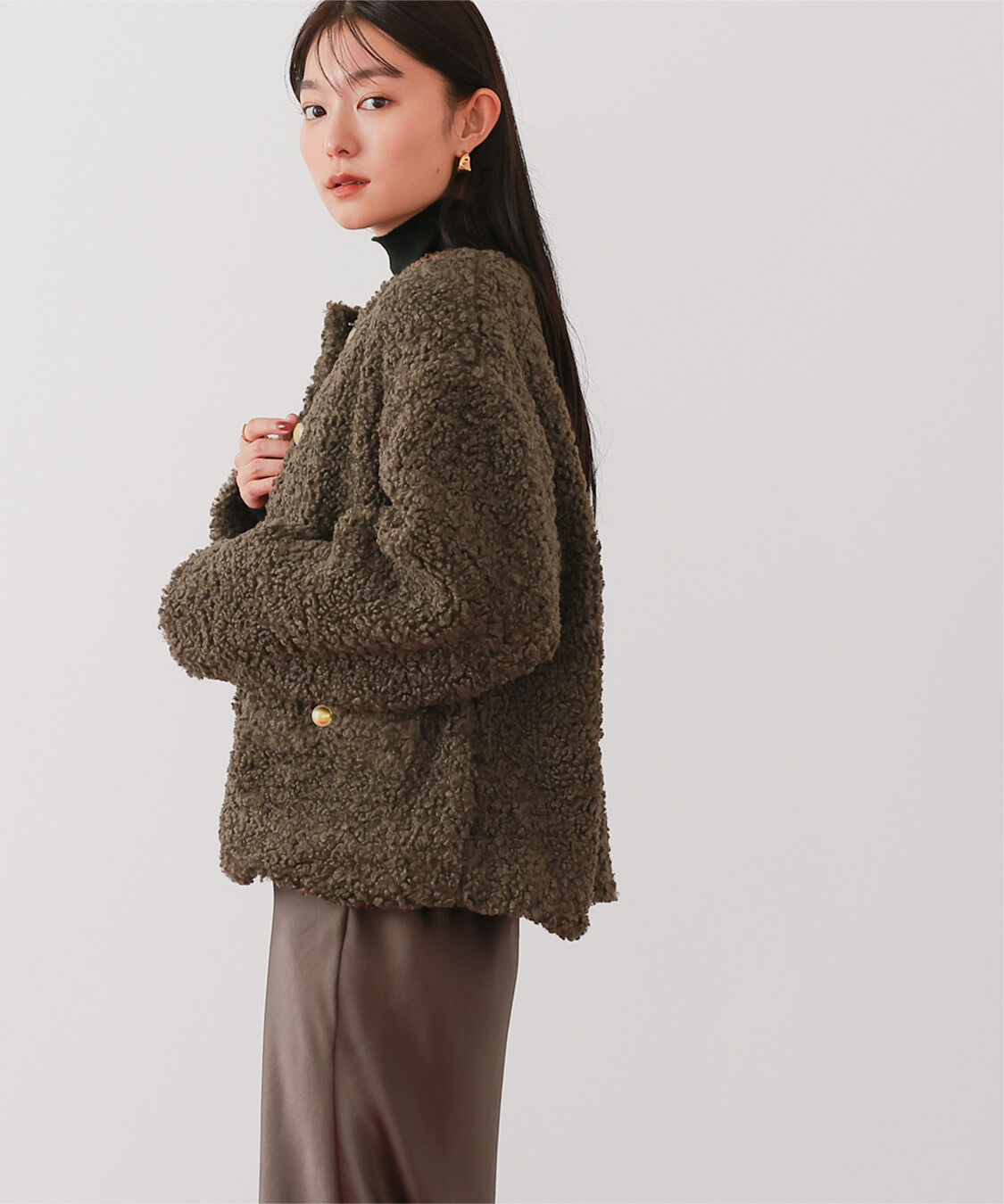 ur's「ボアノーカラーゴールド釦ジャケット」|ノーカラージャケット|