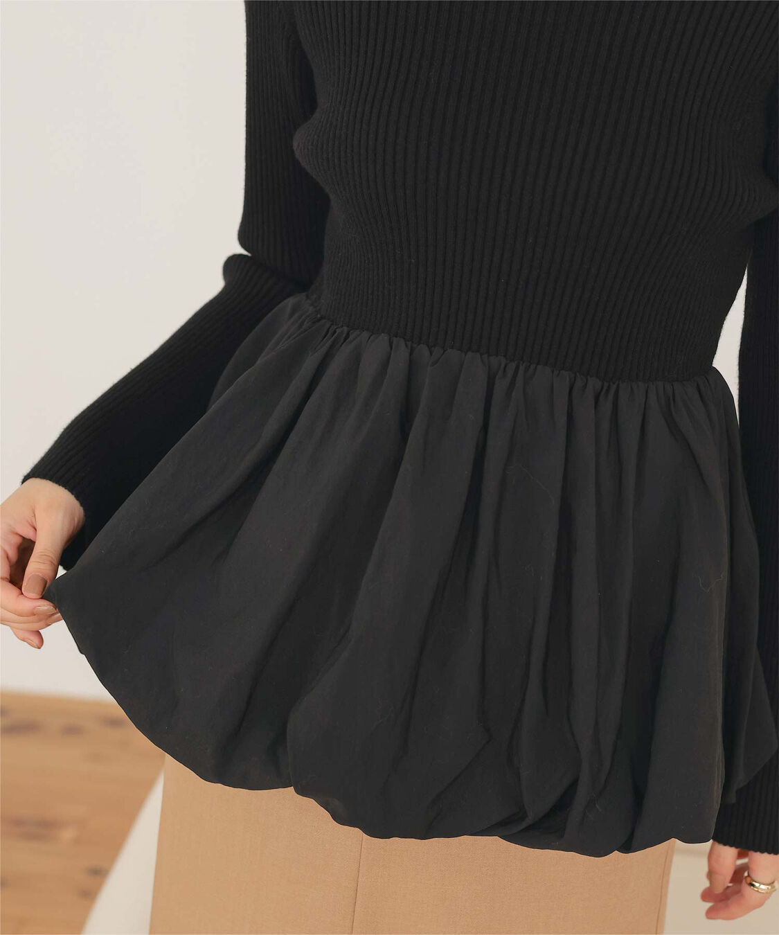 titivate「ヘムバルーンドッキングボートネックリブニット」|ニット・セーター|