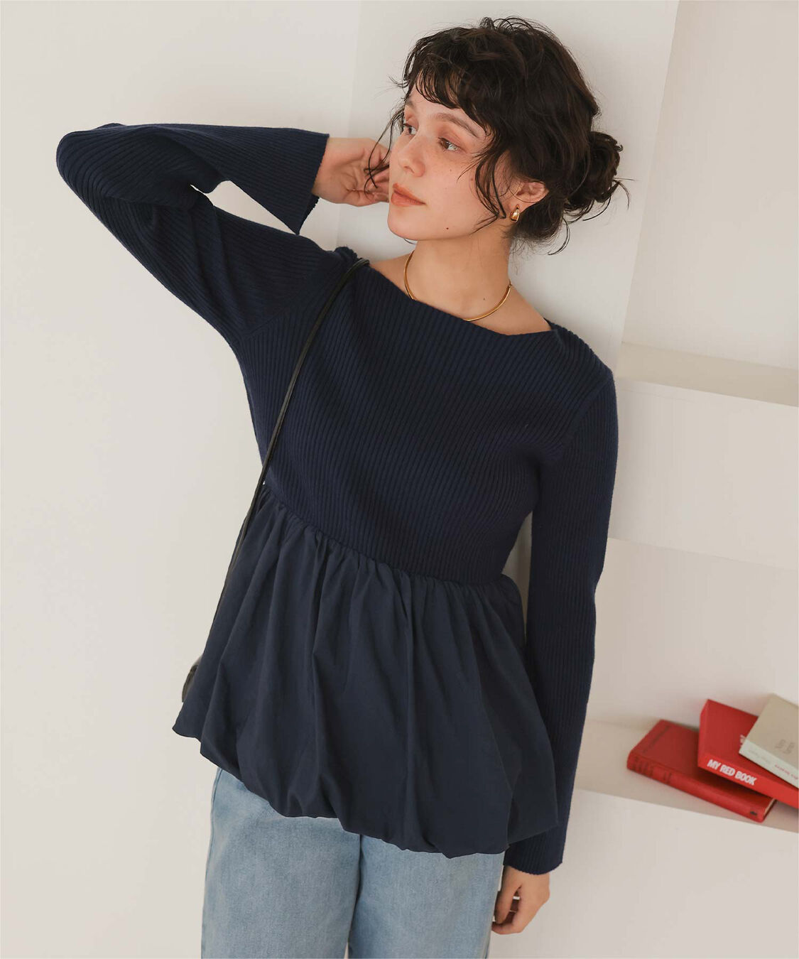 titivate「ヘムバルーンドッキングボートネックリブニット」|ニット・セーター|