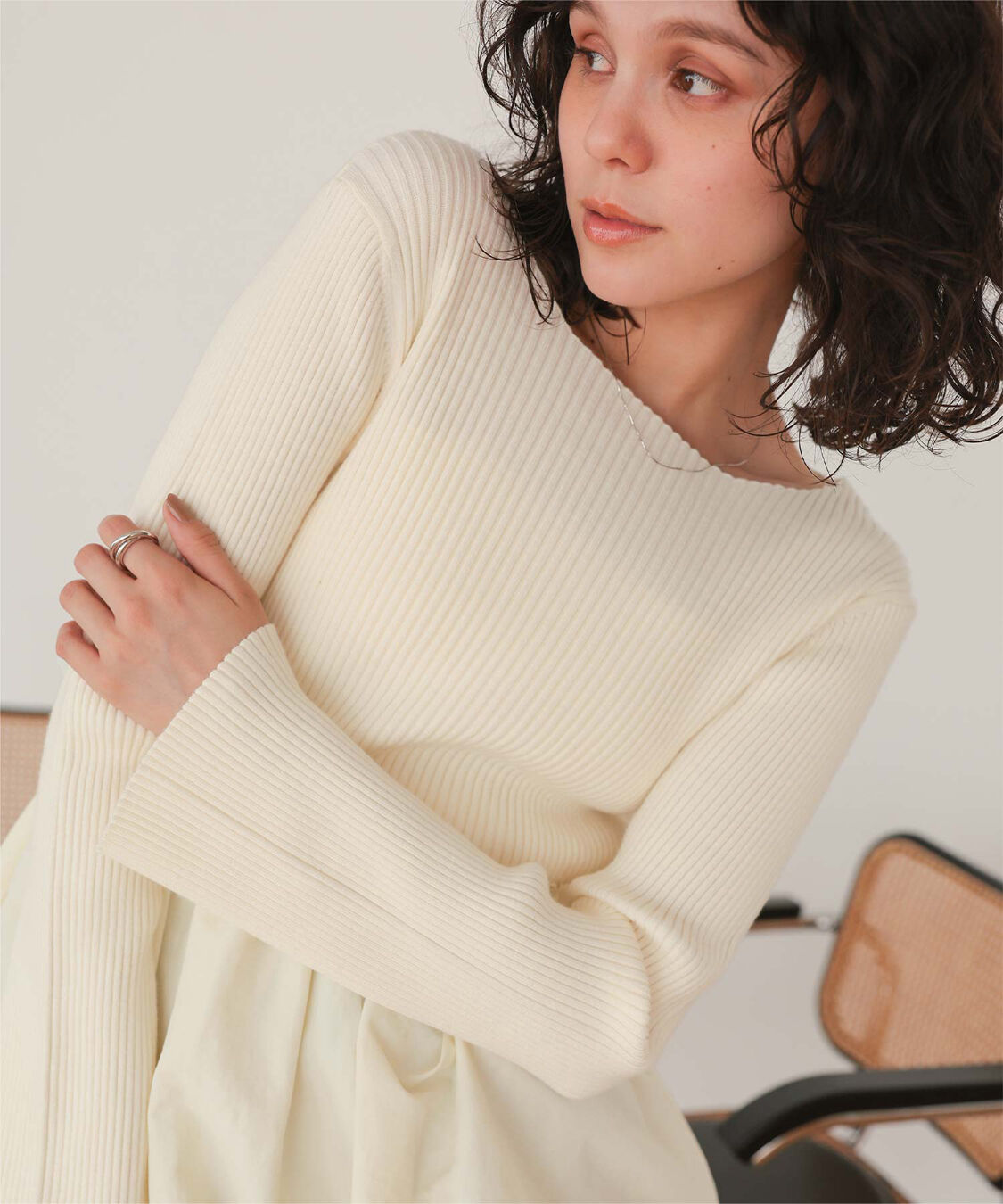 titivate「ヘムバルーンドッキングボートネックリブニット」|ニット・セーター|