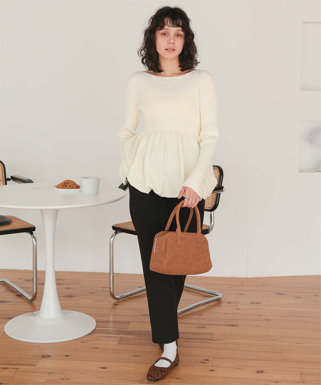 titivate「ヘムバルーンドッキングボートネックリブニット」|ニット・セーター|