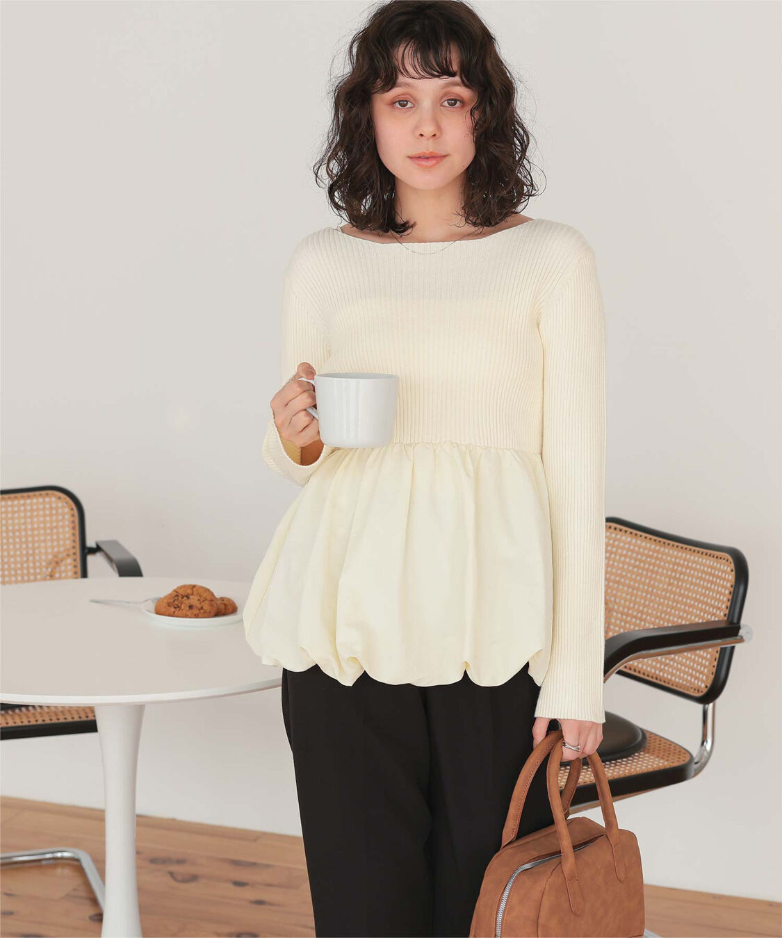 titivate「ヘムバルーンドッキングボートネックリブニット」|ニット・セーター|