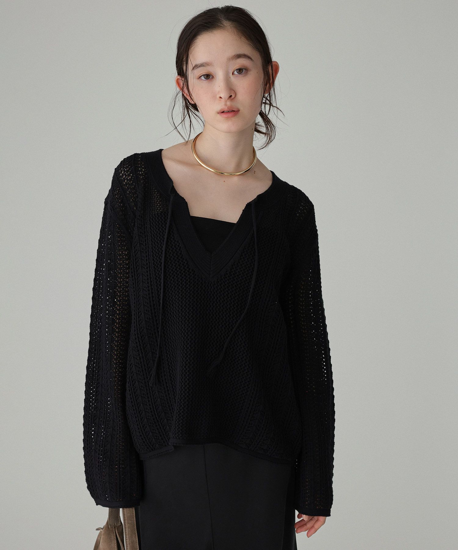 BABYLONE「レーシーニットプルオーバー」|ニット・セーター|ﾌﾞﾗｯｸ