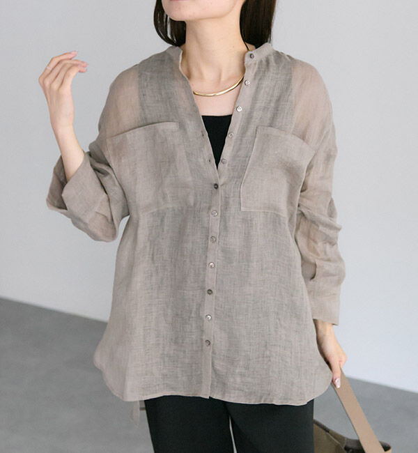  「シアーガーゼバンドカラーブラウス」|シャツ・ブラウス|ベージュ