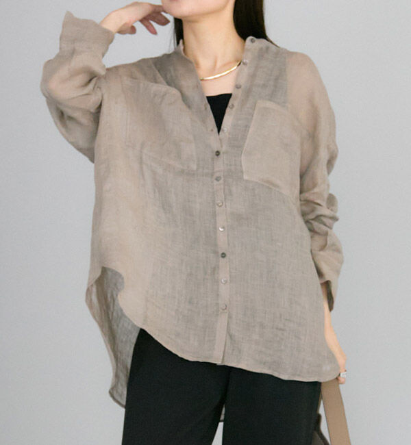  「シアーガーゼバンドカラーブラウス」|シャツ・ブラウス|