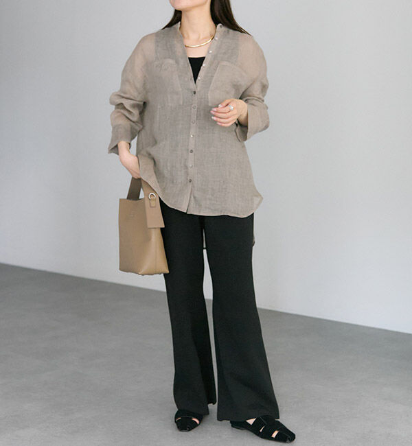  「シアーガーゼバンドカラーブラウス」|シャツ・ブラウス|