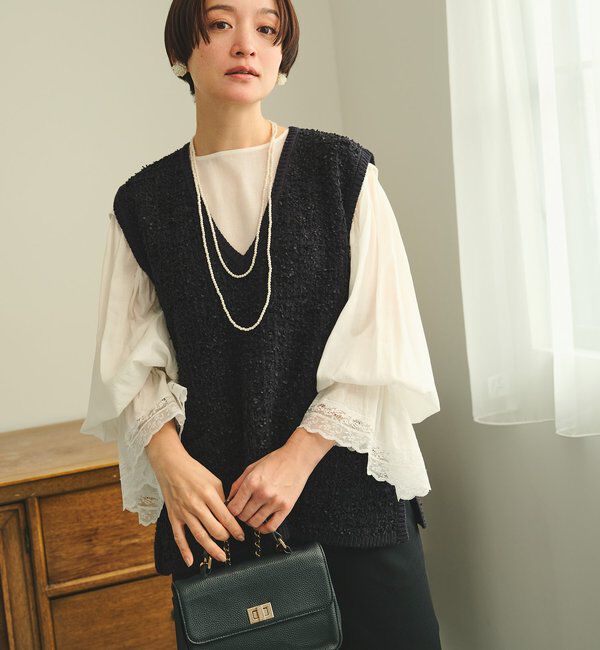  「ツィードライクニットベスト」|ニット・セーター|ネイビー