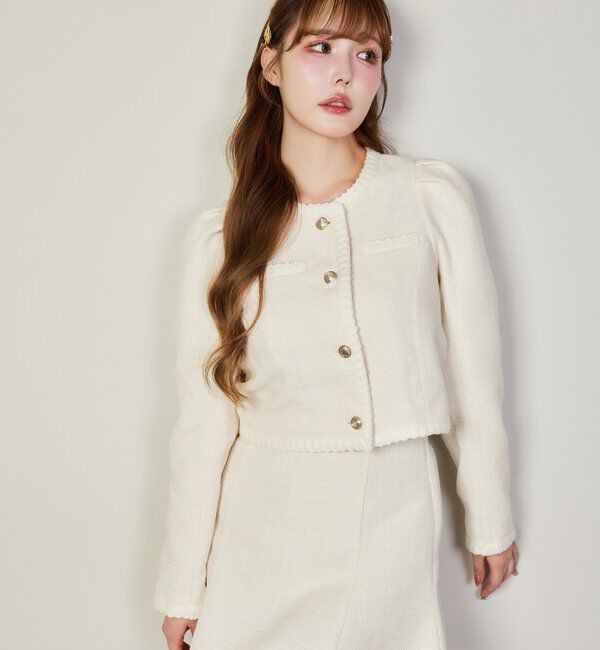  「【セットアップ対応】ノーカラーツイードジャケット」|ダウンベスト・ベスト|