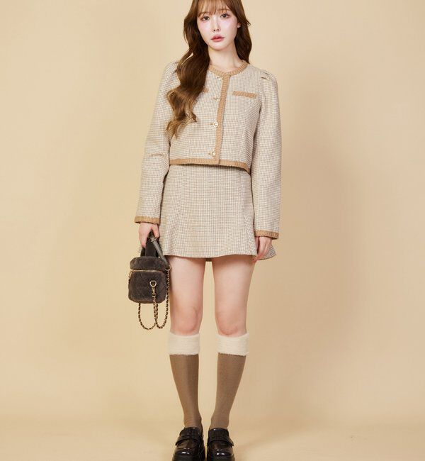  「【セットアップ対応】ノーカラーツイードジャケット」|ダウンベスト・ベスト|