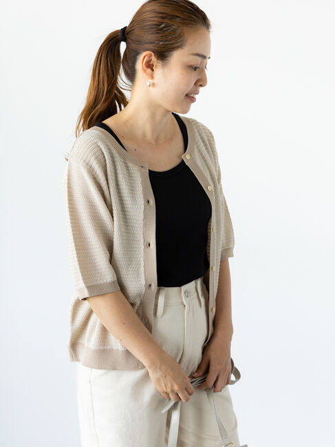 Lugnoncure「麻タッチ前後2WAY配色カーディガン」|カーディガン|ベージュ