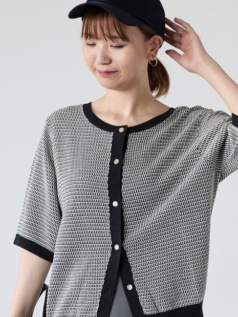 Lugnoncure「麻タッチ前後2WAY配色カーディガン」|カーディガン|ブラック