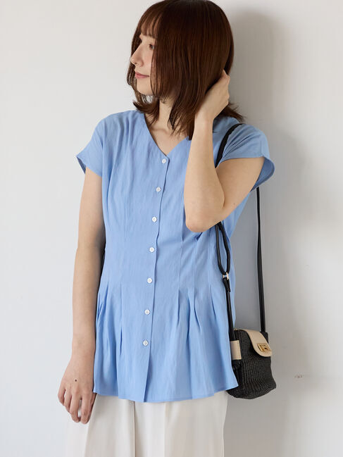Te chichi TERRASSE「ウエストタックVネックブラウス」|シャツ・ブラウス|ブルー