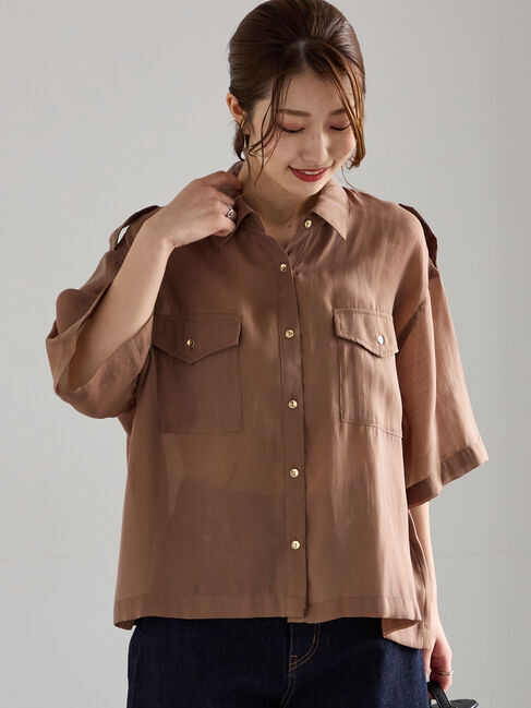 Te chichi「シアー半袖Wポケットシャツ」|シャツ・ブラウス|モカ