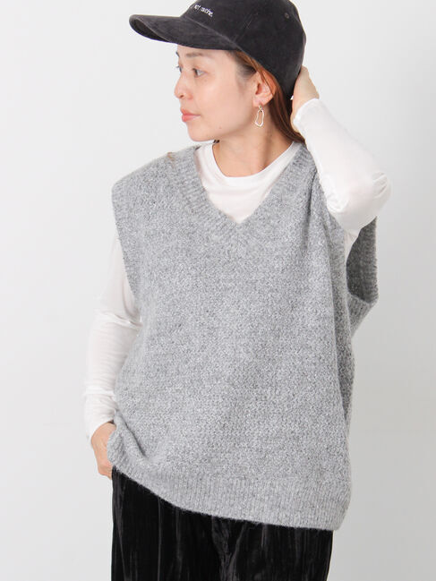 Lugnoncure「ラメ引き揃えニットベスト」|ニット・セーター|グレー