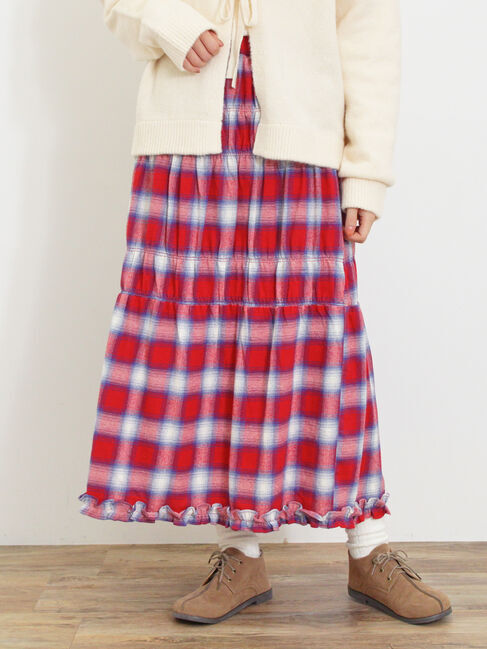 Samansa Mos2「シャーリングティアードスカート」|スカート|レッド