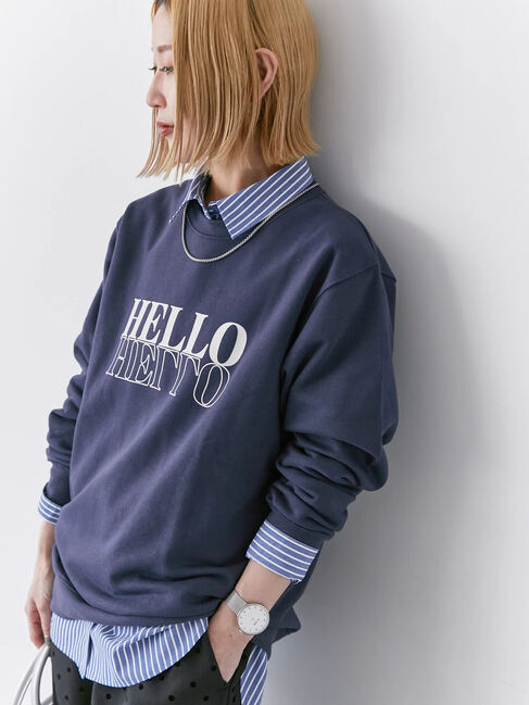 Samansa Mos2 blue「裏毛ロゴスウェット」|Tシャツ・カットソー|