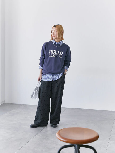 Samansa Mos2 blue「裏毛ロゴスウェット」|Tシャツ・カットソー|