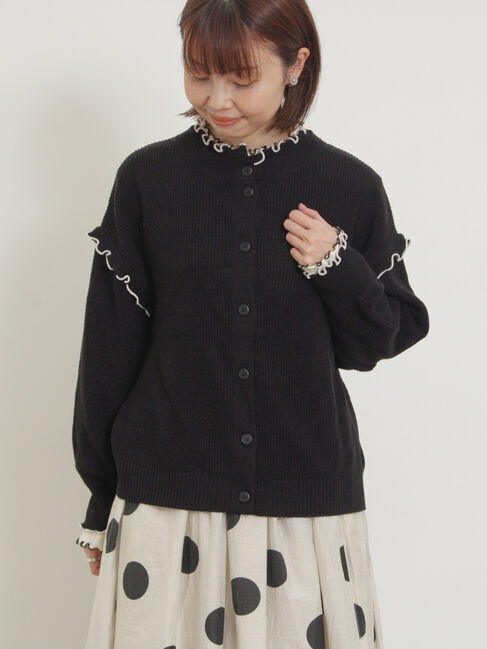 Samansa Mos2「配色メロー畦編みニットカーディガン」|カーディガン|ブラック