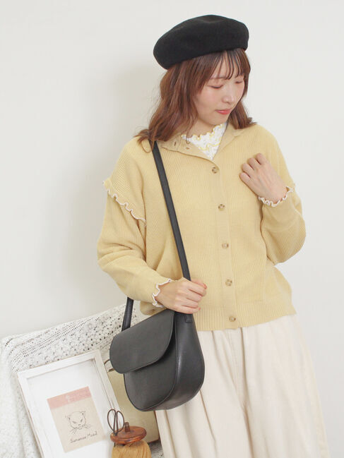 Samansa Mos2「配色メロー畦編みニットカーディガン」|カーディガン|