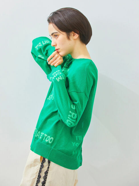 Samansa Mos2「ランダムロゴプリント前後2WAYニット」|カーディガン|