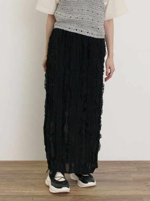Samansa Mos2「シアーフリルナロースカート」|スカート|ブラック