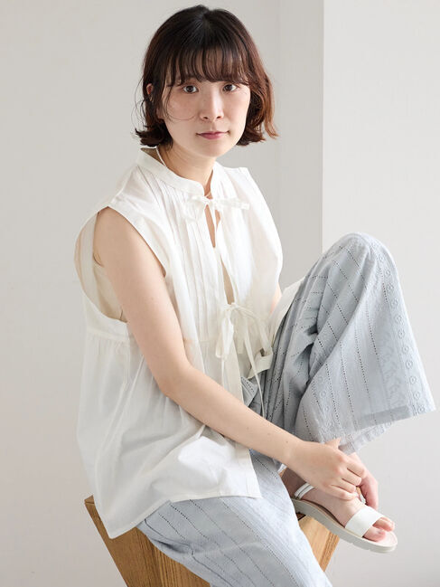 Samansa Mos2 blue「【Made in India】リボンベスト」|シャツ・ブラウス|