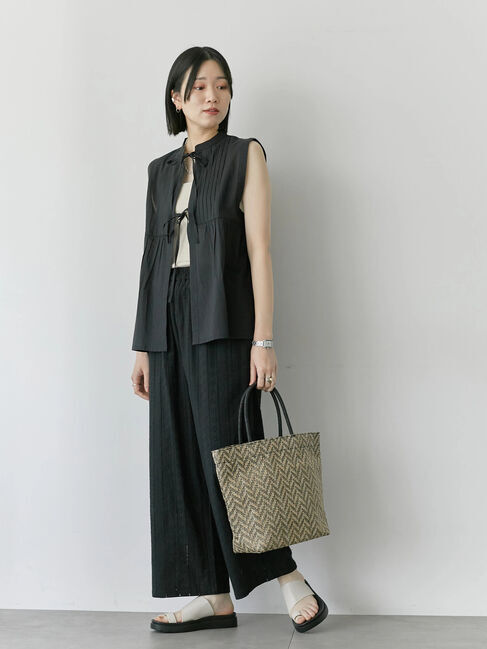 Samansa Mos2 blue「【Made in India】リボンベスト」|シャツ・ブラウス|