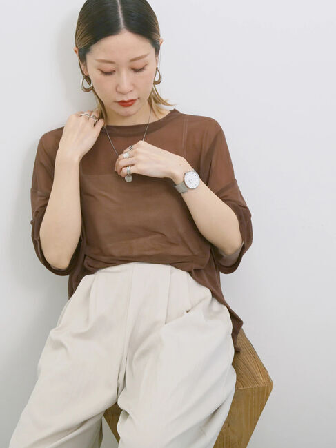 Samansa Mos2 blue「◎シアープルオーバー」|Tシャツ・カットソー|