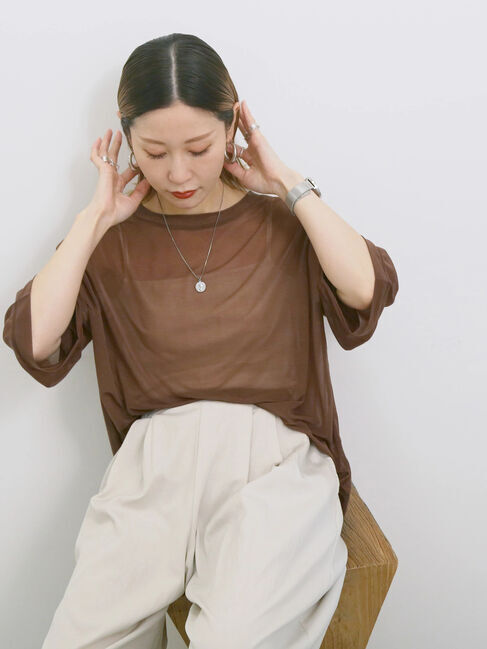 Samansa Mos2 blue「◎シアープルオーバー」|Tシャツ・カットソー|