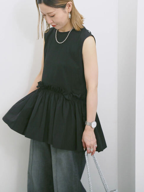 Samansa Mos2 blue「◎【接触冷感】ドッキングノースリーブプルオーバー」|Tシャツ・カットソー|