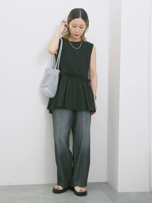 Samansa Mos2 blue「◎【接触冷感】ドッキングノースリーブプルオーバー」|Tシャツ・カットソー|