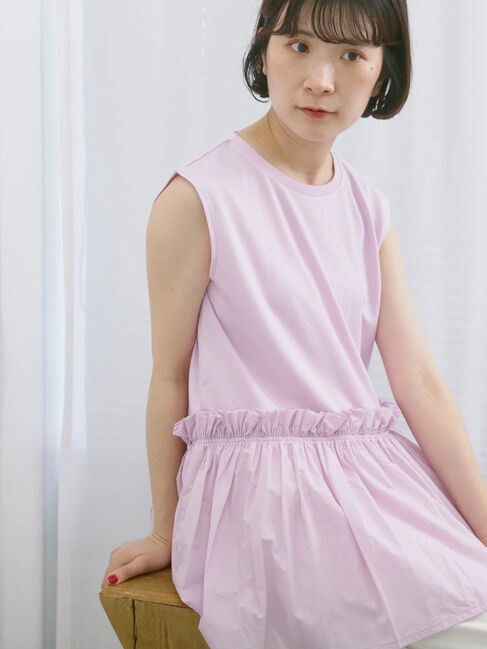 Samansa Mos2 blue「◎【接触冷感】ドッキングノースリーブプルオーバー」|Tシャツ・カットソー|