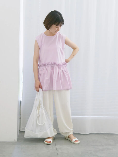 Samansa Mos2 blue「◎【接触冷感】ドッキングノースリーブプルオーバー」|Tシャツ・カットソー|