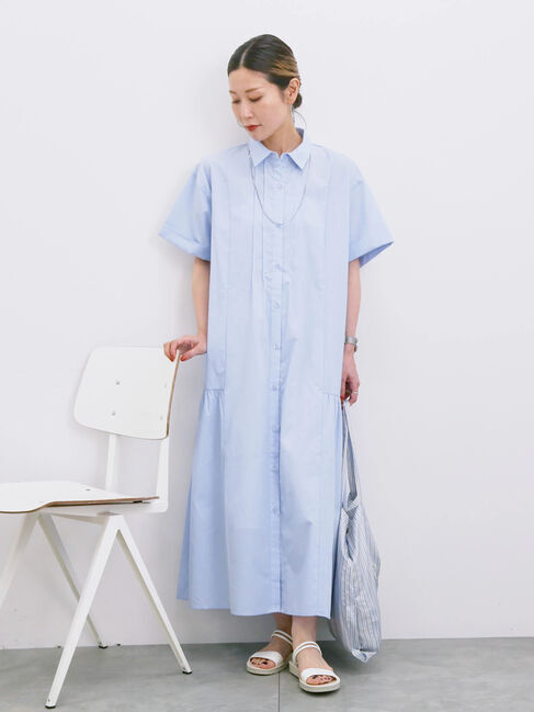 Samansa Mos2 blue「◎サイドギャザーシャツワンピース」|ワンピース|