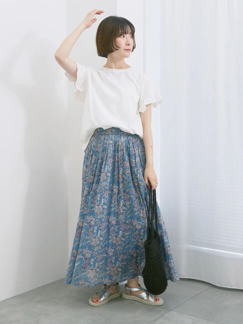 Samansa Mos2 blue「【USAコットン】フリルTシャツ」|Tシャツ・カットソー|