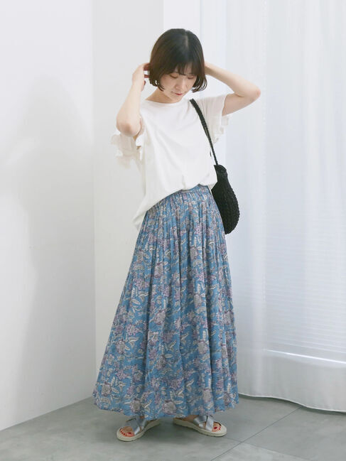 Samansa Mos2 blue「【USAコットン】フリルTシャツ」|Tシャツ・カットソー|