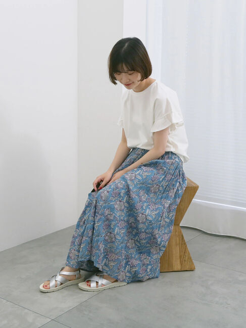 Samansa Mos2 blue「【USAコットン】フリルTシャツ」|Tシャツ・カットソー|